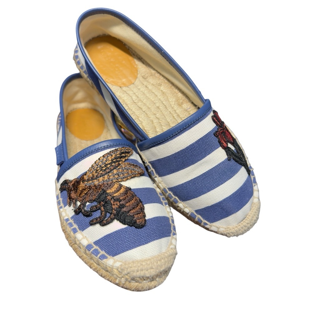 Gucci Striped Canvas Yacht Beach Luxury Resort Espadrilles With Logo Embroidered - Picture 4 of 16
